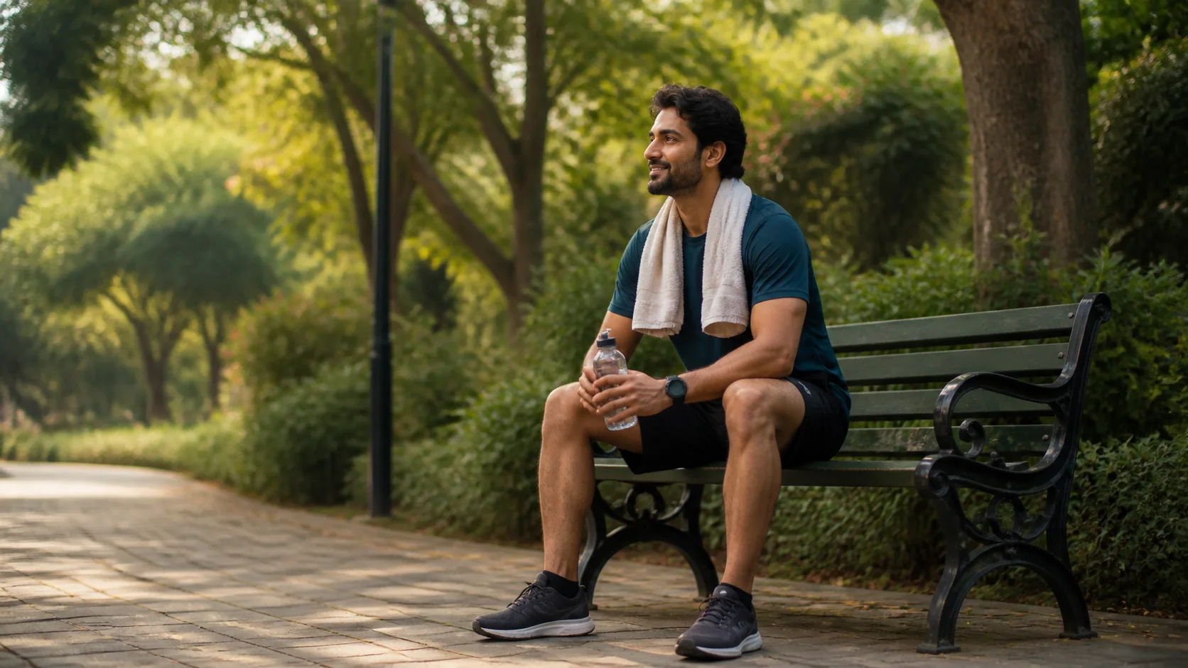 A runner resting and hydrating after exercise