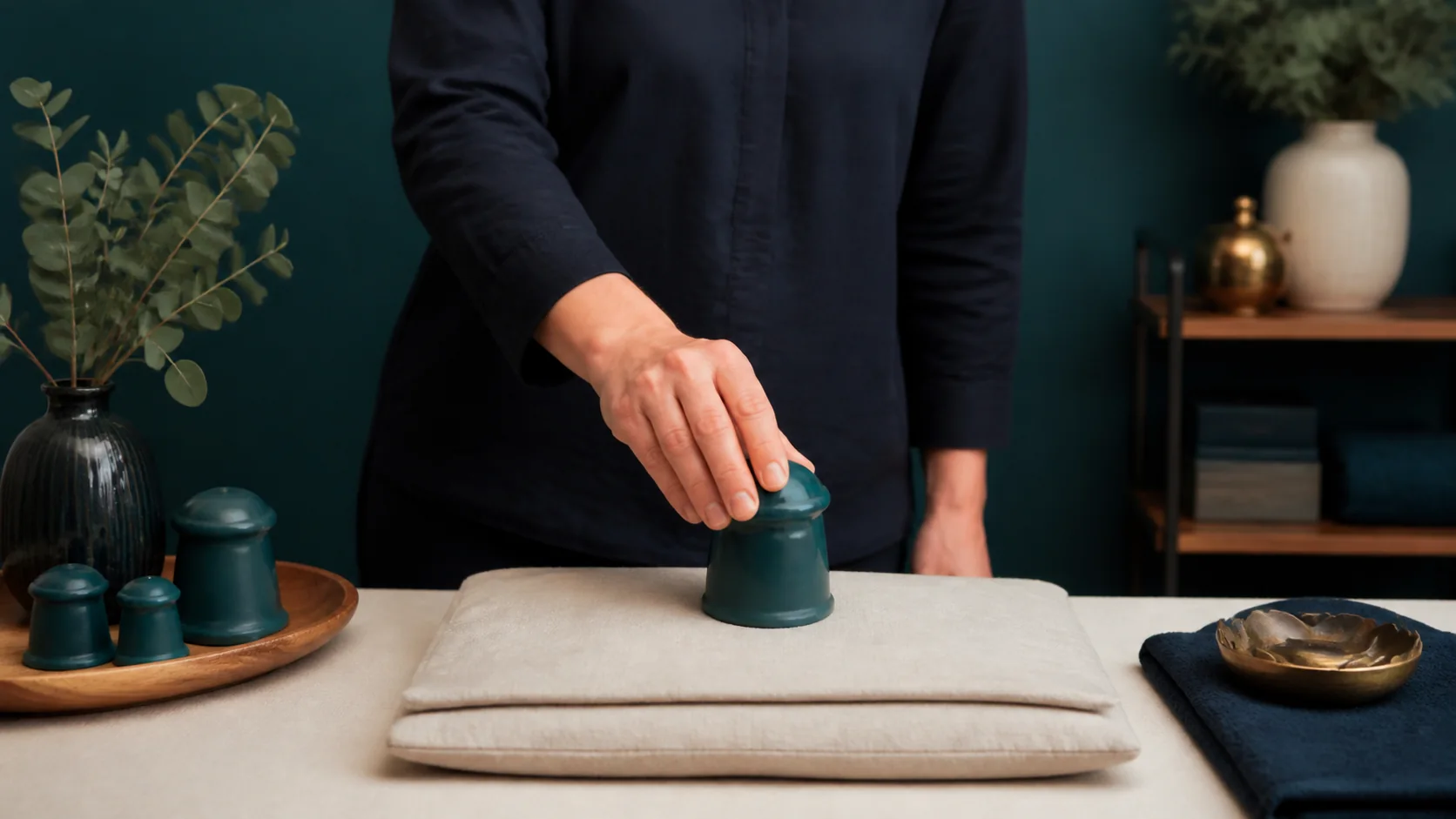 A silicone cup demonstrated safely on a textile pad