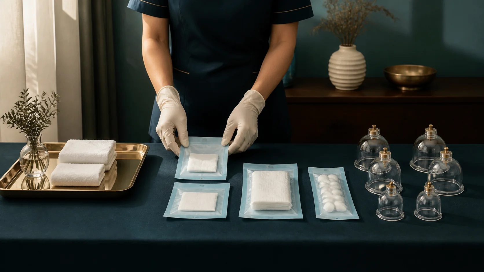 Sealed supplies and clean cupping equipment prepared carefully
