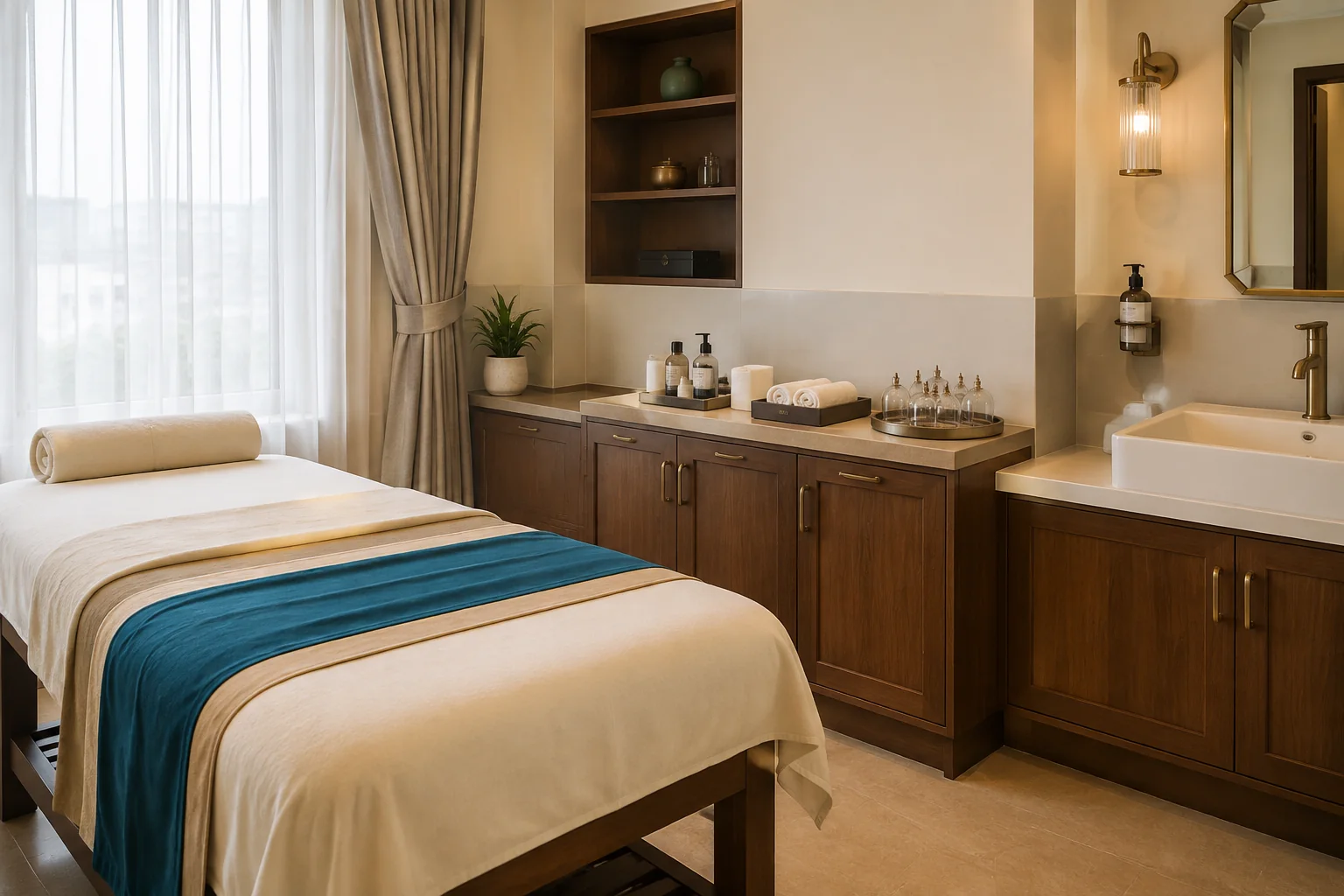 An illustrative prepared treatment room with clean cupping equipment