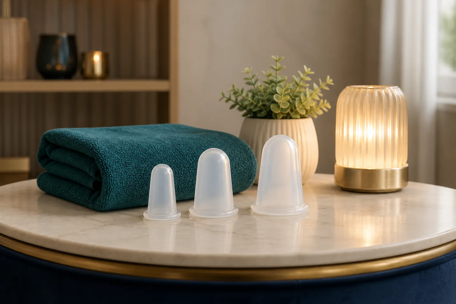 Soft silicone cups arranged in a calm wellness setting