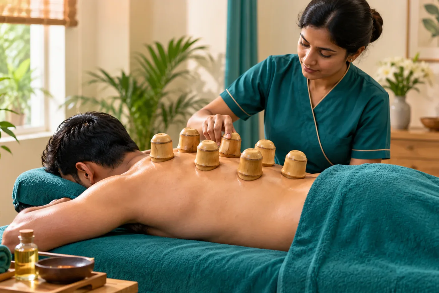 Bamboo cups positioned for a supervised session