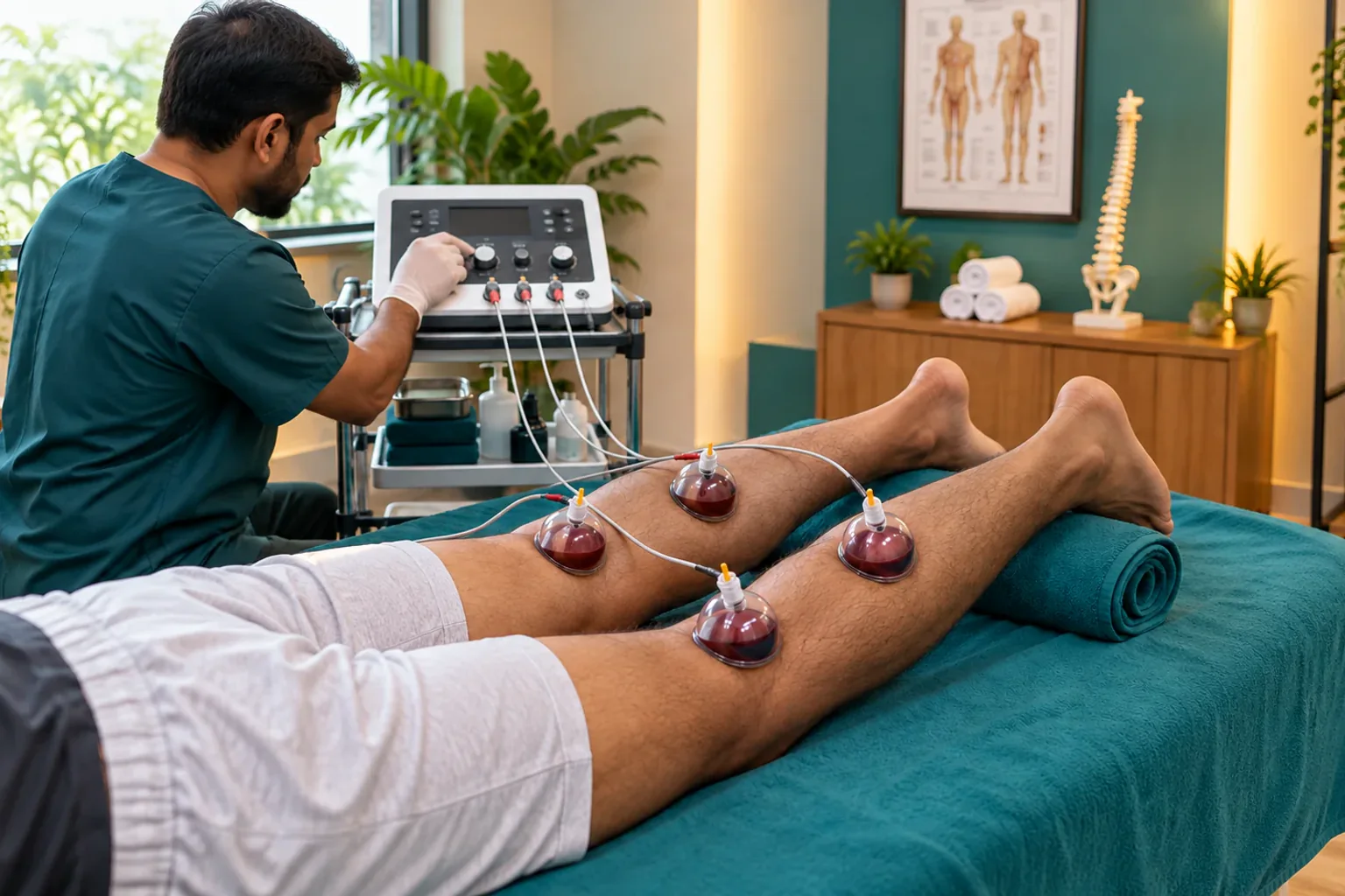 Electro cupping equipment prepared for a session