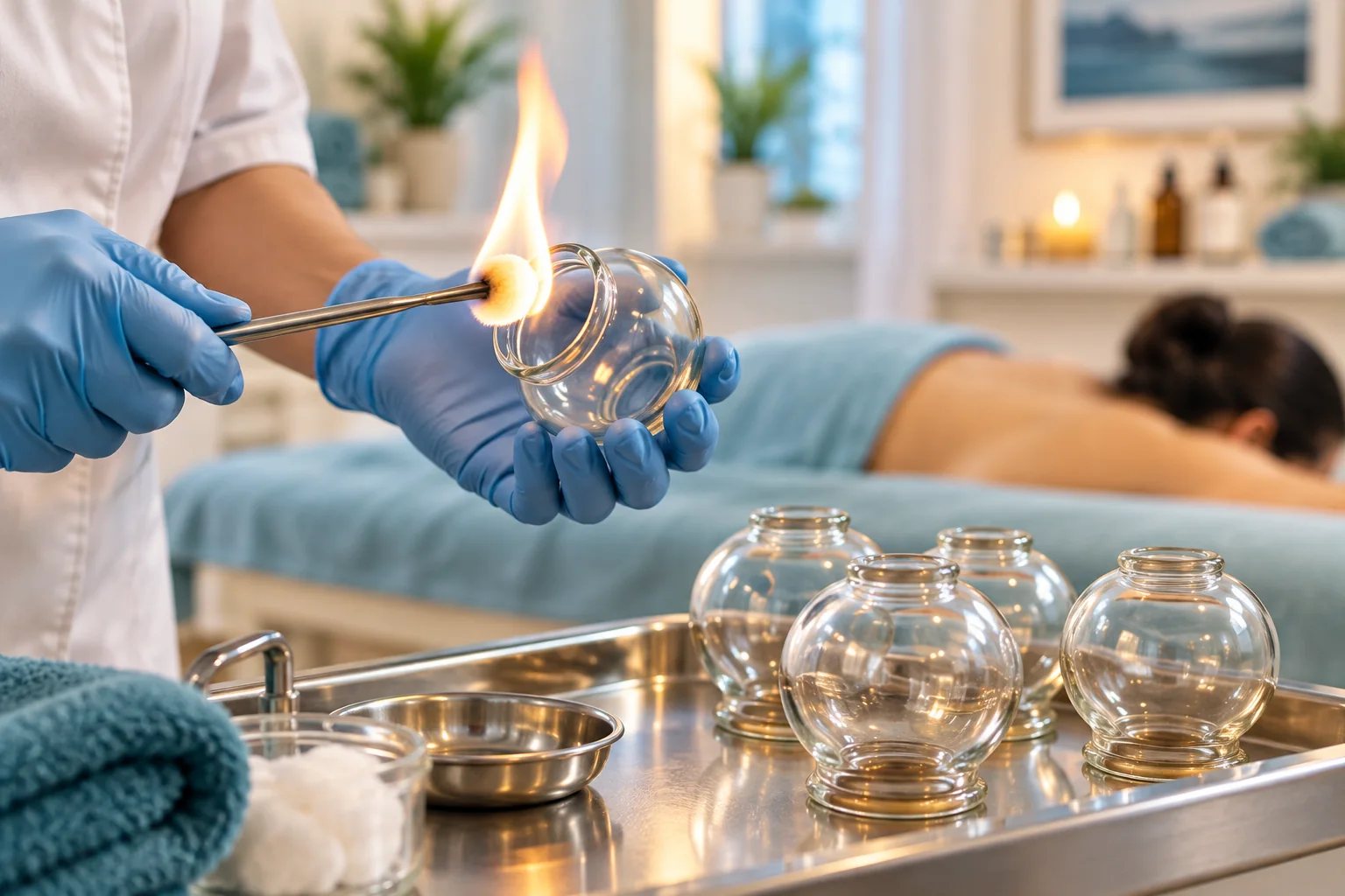 Glass cups used for a supervised fire cupping method